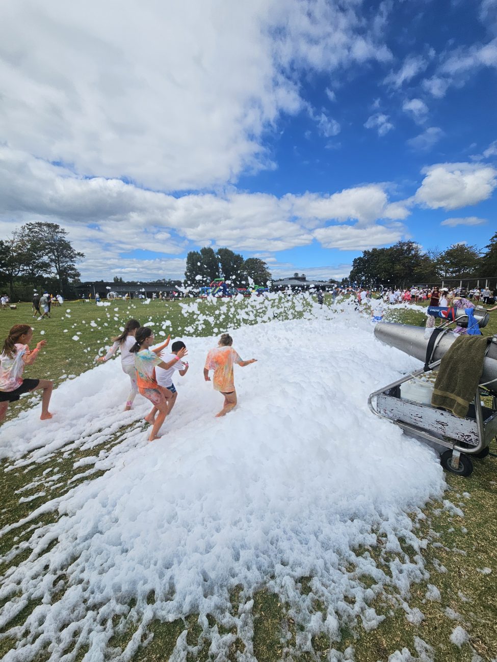 Backyard foam cannon in full flight